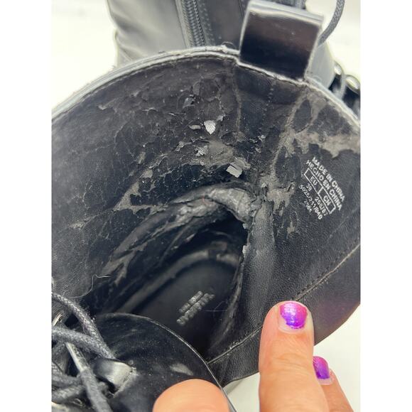 Pull & Bear Black Combat Moto Boots Laces Buckles size 39 Ankle Boots - Fair - Picture 5 of 11